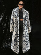 Leopard Print Faux Fur Coats Oversized Lapel Winter Belted Long Jacket For 2026