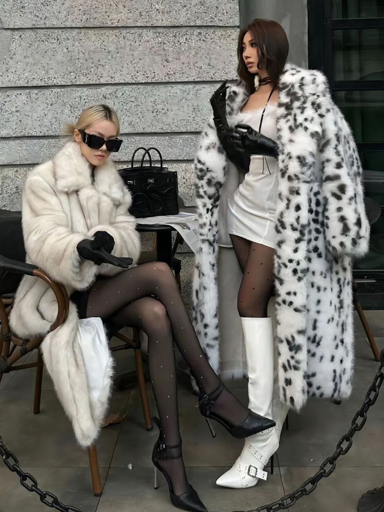 Leopard Print Faux Fur Coats Oversized Lapel Winter Belted Long Jacket For 2026