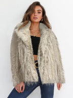 Fringed Faux Fur Coats Notched Lapel Eco-friendly Winter Jacket For Women 2026