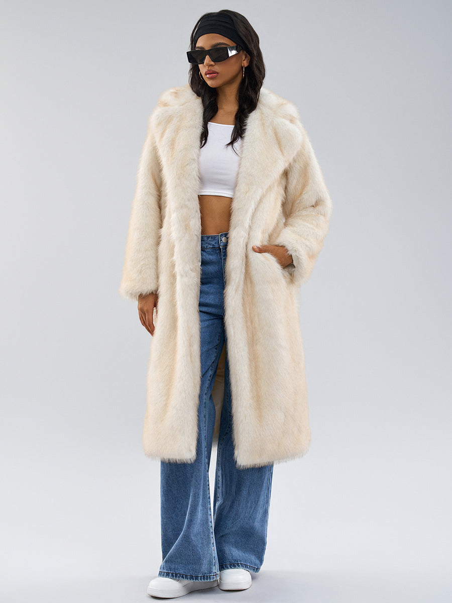 White Faux Fur Coats Notched Lapel Oversized Winter Long Jacket For Women 2026