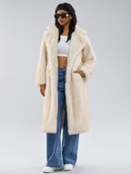 White Faux Fur Coats Notched Lapel Oversized Winter Long Jacket For Women 2026