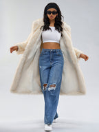 White Faux Fur Coats Notched Lapel Oversized Winter Long Jacket For Women 2026