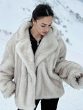 Faux Fur Coats Oversized Notched Lapel White Winter Jacket For Women 2026