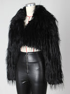 Fringed Faux Fur Cropped Coat V-neck Winter Jacket For Women 2026
