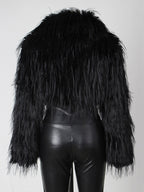 Fringed Faux Fur Cropped Coat V-neck Winter Jacket For Women 2026