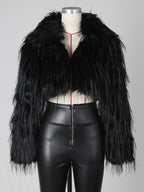 Fringed Faux Fur Cropped Coat V-neck Winter Jacket For Women 2026