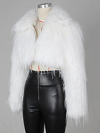 Fringed Faux Fur Cropped Coat V-neck Winter Jacket For Women 2026