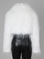 Fringed Faux Fur Cropped Coat V-neck Winter Jacket For Women 2026