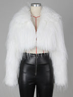 Fringed Faux Fur Cropped Coat V-neck Winter Jacket For Women 2026