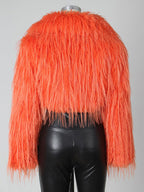 Fringed Faux Fur Cropped Coat V-neck Winter Jacket For Women 2026