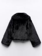Faux Fur Coats Black No Waistline Long Sleeves Oversized Winter Coat
