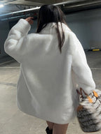 Faux Fur Coats Long Sleeves Chic Oversized Turndown Collar White Women Coat