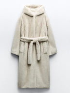 Faux Fur Long Coat With Hood Light Apricot Oversized Winter Outerwear For Women 2026