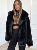 Faux Fur Coats Chic Turndown Collar White Winter Long Jacket For Women 2026