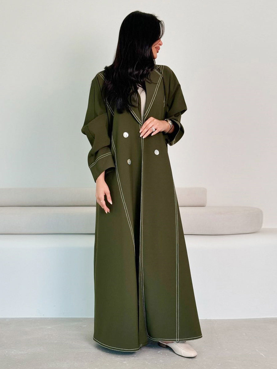 Trench Coat For Women Practical Buttons Turndown Collar Long Sleeves Polyester Front Button