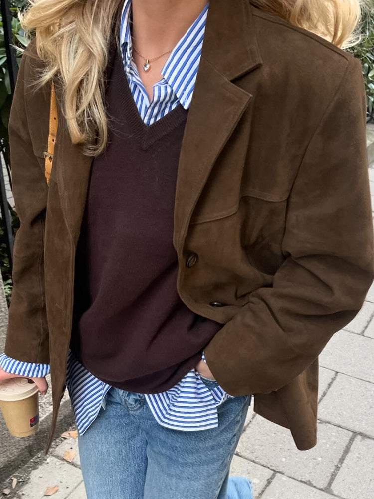 Women's Blazer Modern Suede Turndown Collar Long Sleeves