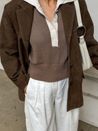 Women's Blazer Modern Suede Turndown Collar Long Sleeves