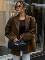 Women's Blazer Modern Suede Turndown Collar Long Sleeves