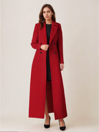 Gray Wool Blend Coat For Woman Lapel Belted Double-breasted Chic Full Length Wrap Outerwear 2026