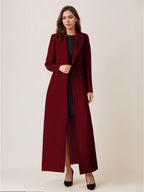 Gray Wool Blend Coat For Woman Lapel Belted Double-breasted Chic Full Length Wrap Outerwear 2026