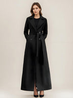 Gray Wool Blend Coat For Woman Lapel Belted Double-breasted Chic Full Length Wrap Outerwear 2026