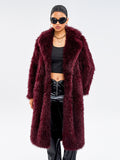 Faux Fur Coats In Burgundy Notched Lapel Winter Long Jacket For Women 2026