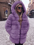 Faux Fur Coat With Hood Casual Winter Midi Jacket For Women 2026