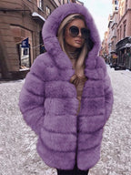 Faux Fur Coat With Hood Casual Winter Midi Jacket For Women 2026