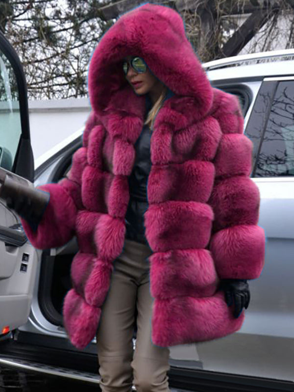 Faux Fur Coat With Hood Casual Winter Midi Jacket For Women 2026