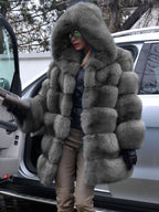 Faux Fur Coat With Hood Casual Winter Midi Jacket For Women 2026