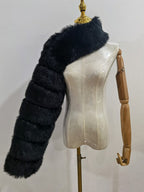 Faux Fur Coats Black No Waistline Asymmetrical Women Coat