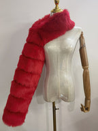 Faux Fur Coats Black No Waistline Asymmetrical Women Coat