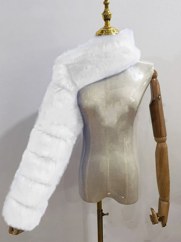 Faux Fur Coats Black No Waistline Asymmetrical Women Coat