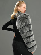 Faux Fur Coats Black No Waistline Asymmetrical Women Coat