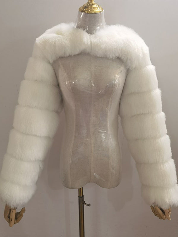 Faux Fur Long Sleeves Eco-friendly White Cropped Outerwear For Women 2026