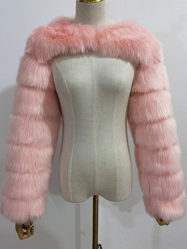 Faux Fur Long Sleeves Eco-friendly White Cropped Outerwear For Women 2026