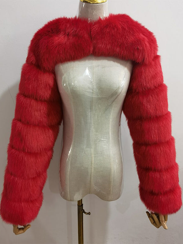 Faux Fur Long Sleeves Eco-friendly White Cropped Outerwear For Women 2026
