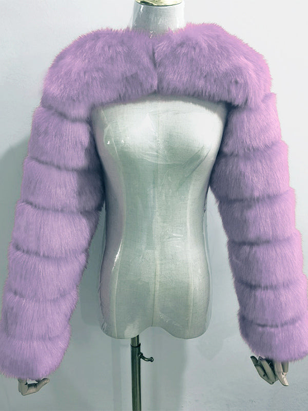 Faux Fur Long Sleeves Eco-friendly White Cropped Outerwear For Women 2026