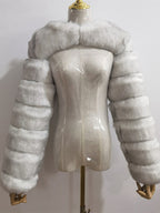 Faux Fur Long Sleeves Eco-friendly White Cropped Outerwear For Women 2026