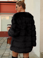 Faux Fur Coats Long Sleeves Chic Black Winter Coat