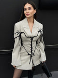 Blazer Dresses Turndown Collar Two-Tone Lace Up Long Sleeves Chic Women's Clothing Mini Dresses