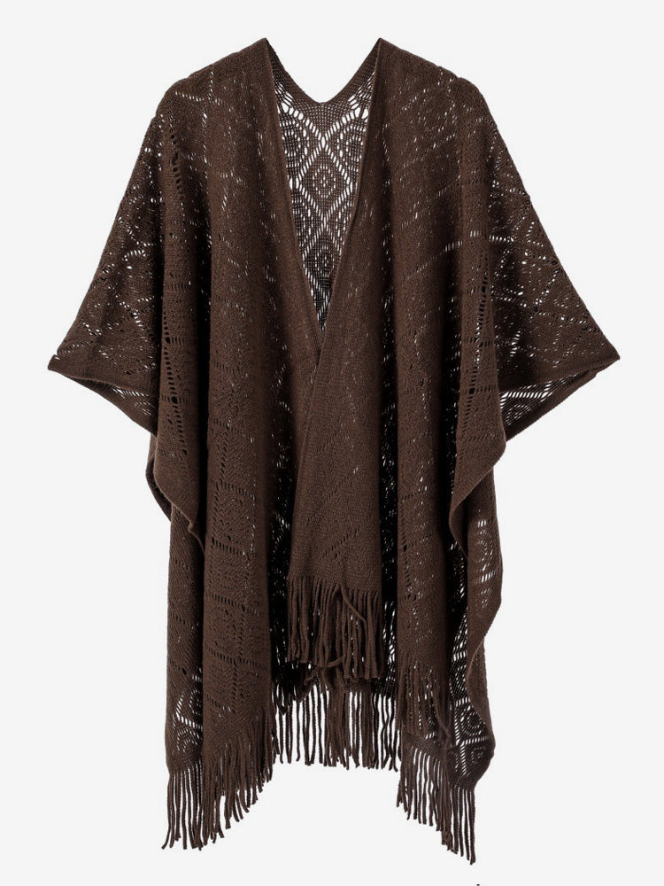 Women Poncho Designed Neckline Light Brown Poncho Cape