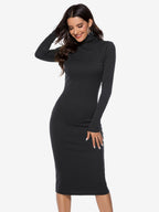 Knitted Dress For Women Comfy Polyester Long Sleeves High Collar