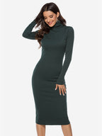 Knitted Dress For Women Comfy Polyester Long Sleeves High Collar