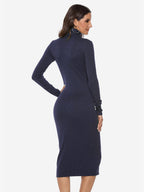 Knitted Dress For Women Comfy Polyester Long Sleeves High Collar