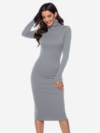 Knitted Dress For Women Comfy Polyester Long Sleeves High Collar
