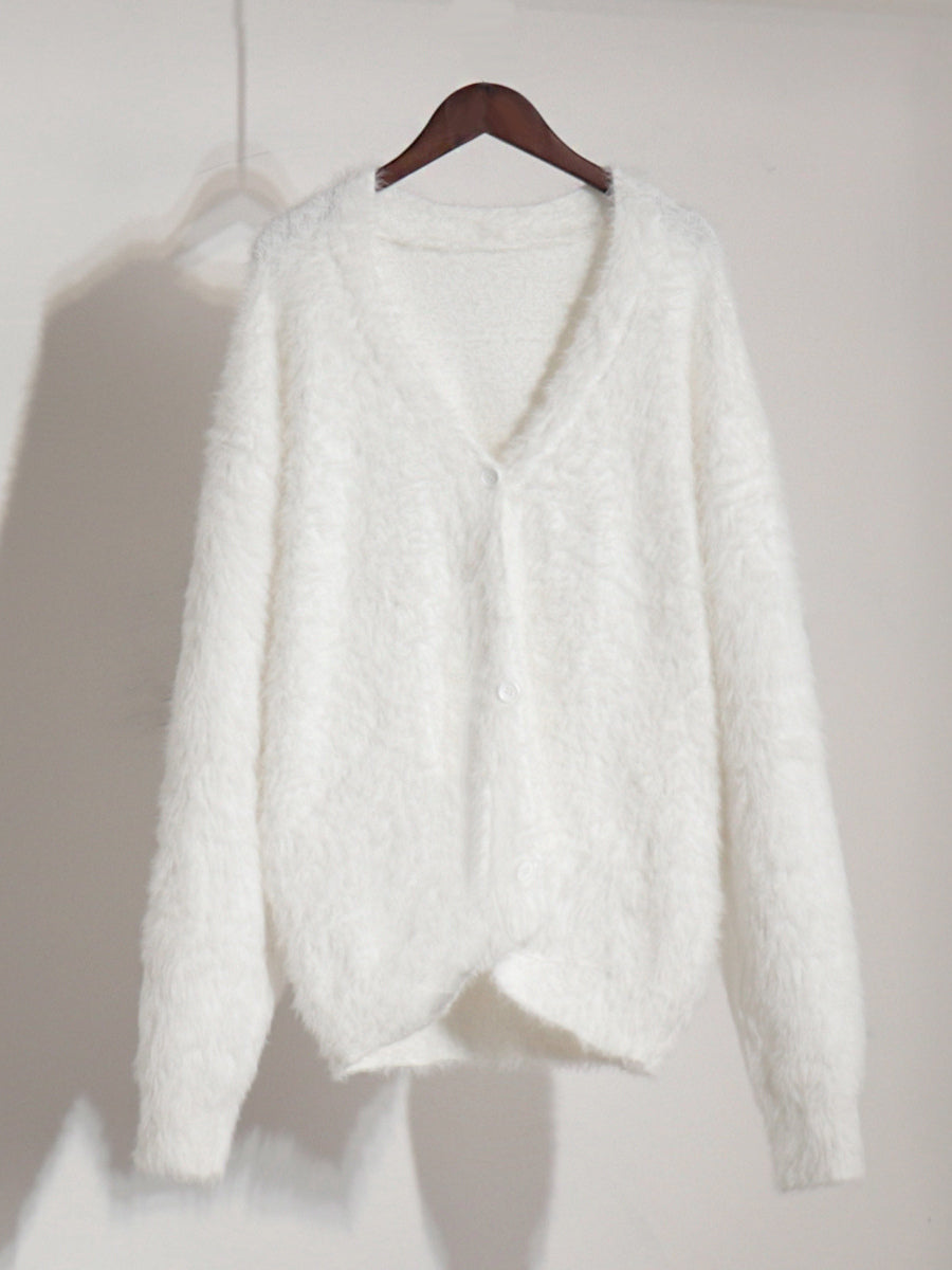 Faux Fur Cardigan khaki Long Sleeves V-Neck Oversized Spring Cozy Outerwear For Women 2026