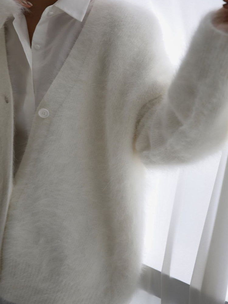 Faux Fur Cardigan khaki Long Sleeves V-Neck Oversized Spring Cozy Outerwear For Women 2026