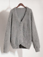 Faux Fur Cardigan khaki Long Sleeves V-Neck Oversized Spring Cozy Outerwear For Women 2026