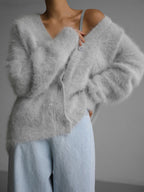 Faux Fur Cardigan khaki Long Sleeves V-Neck Oversized Spring Cozy Outerwear For Women 2026
